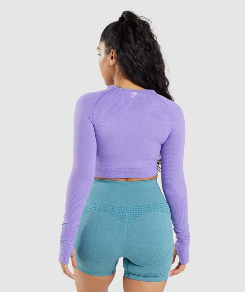 Women's Gymshark Vital Seamless 2.0 Long Sleeve Cropped Tops Lavender | NZ 5OLYUB